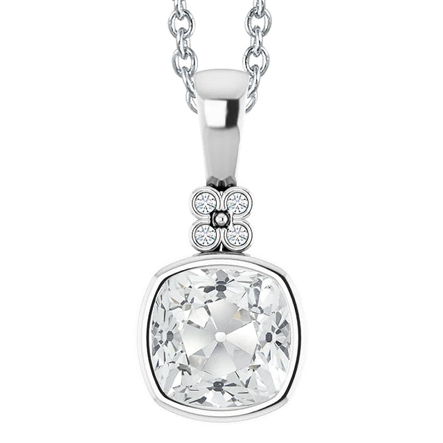 White Gold Diamond Pendant Old Miner Bezel Set