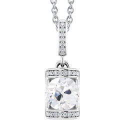 White Gold Natural Earth Mined Diamond Pendant With Chain Round Old Cut Bar Set 3 Carats