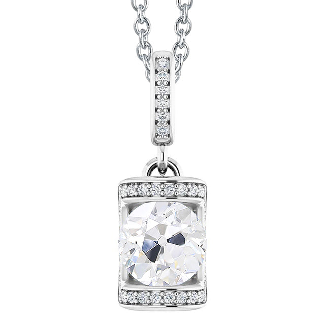 Diamond Pendant With Chain Round Old Cut Bar Set