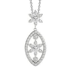 White Gold Genuine Natural Earth Mined Diamond Pendant With Chain Round & Heart Old Mine 4 Carats