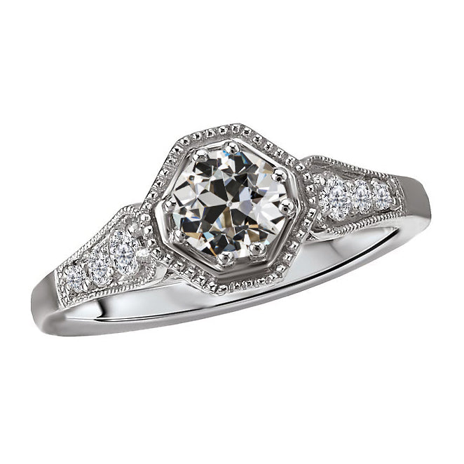 White Gold Diamond Ring Old Miner Antique Style 2 Carats