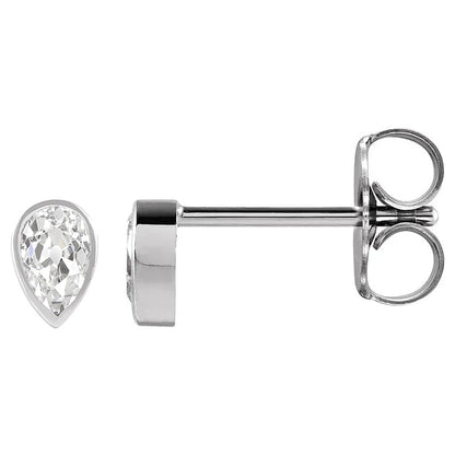 White Gold Diamond Stud Earrings Bezel Set Pear Old European 4 Carats