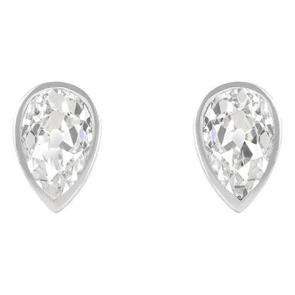 White Gold Diamond Stud Earrings Bezel Set Pear Old European 4 Carats