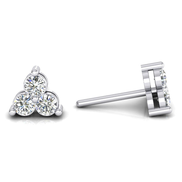 3 Stone Small Diamond Stud Earrings 0.85 Carats