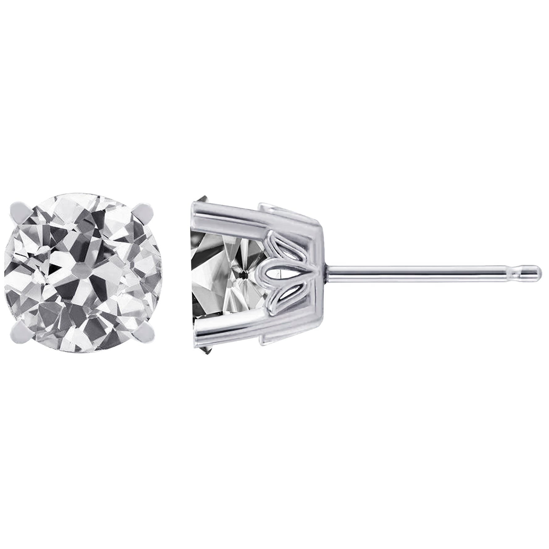 White Gold Diamond Studs Old Miner Women’s Earrings