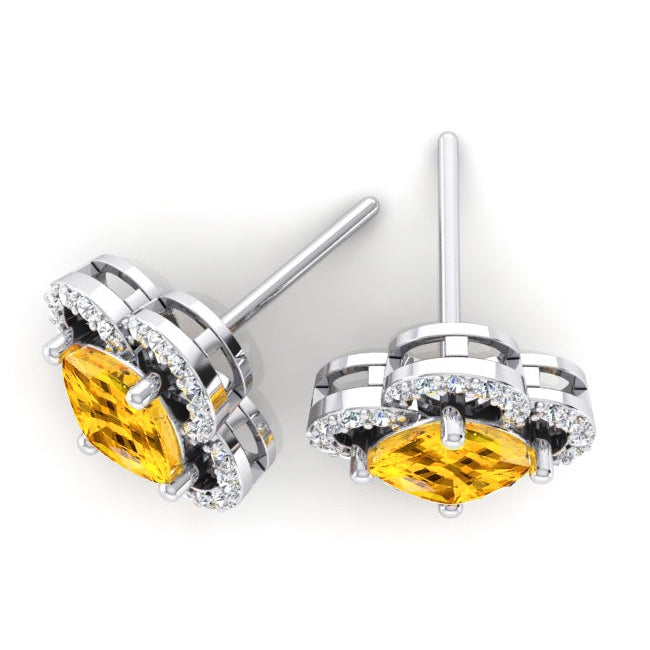 White Gold Diamond Yellow Sapphire Studs