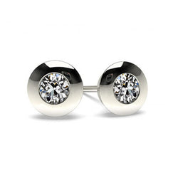 White Gold Earrings Diamond 2 Carats Round Old Miner Bezel Style
