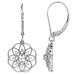 White Gold Flower Style Diamond Drop Earring 1.50 Carats Round Old Cut
