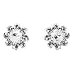White Gold Flower Style Natural Diamond Stud Earrings Round Old Miner 3 Carats