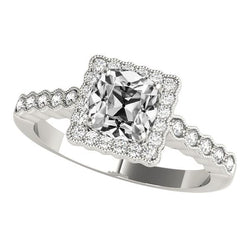 White Gold Halo Cushion Old Mine Cut Genuine Natural Earth Mined Diamond Ring 6 Carats Jewelry