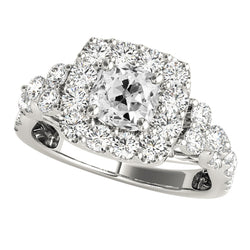 White Gold Halo Cushion Old Mine Cut Diamond Wedding Ring 7 Carats