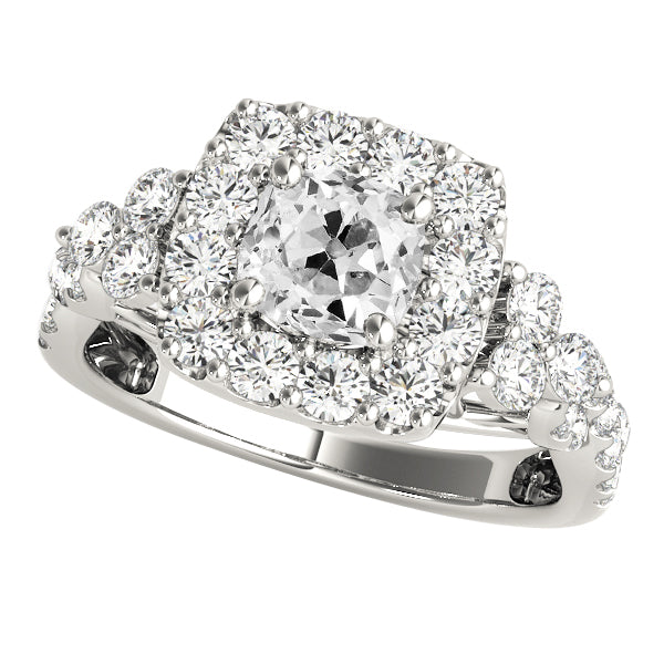 Halo Cushion Old Mine Cut Diamond Ring