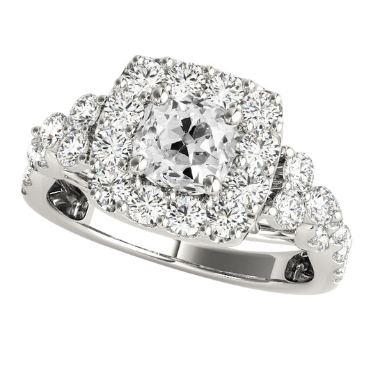 Halo Cushion Old Mine Cut Diamond Ring