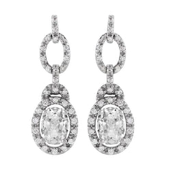 White Gold Halo Diamond Oval Old Miner Drop Earrings 6 Carats