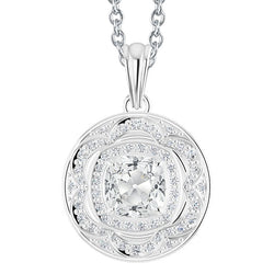 White Gold Halo Diamond Pendant Cushion Old Miner With Bail 5 Carats
