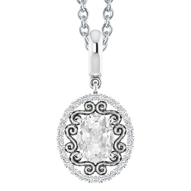 Halo Diamond Pendant Oval Old Mine Cut