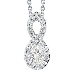 White Gold Halo Natural Earth Mined Diamond Pendant Pear Old Mine Cut 5 Carats Prong Set