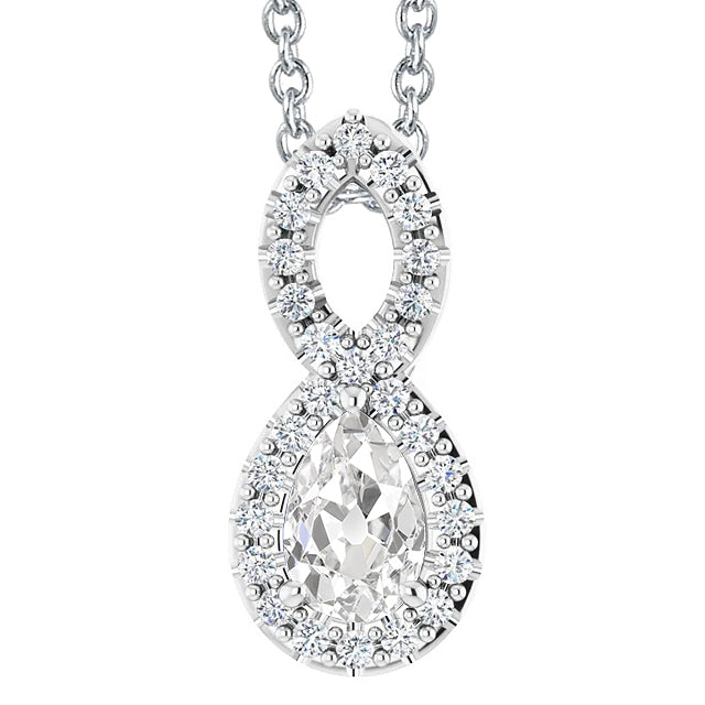 White Gold Halo Diamond Pendant Pear Old Mine Cut 