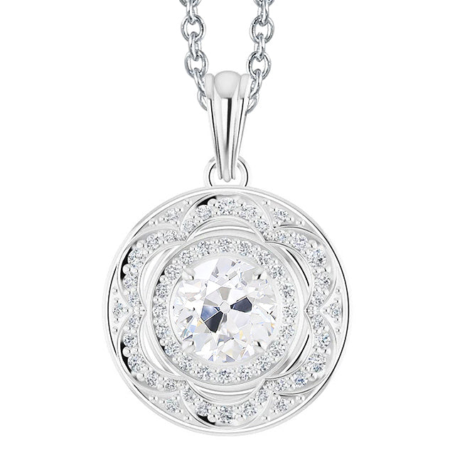 Halo Diamond Pendant Round Cut Old Miner