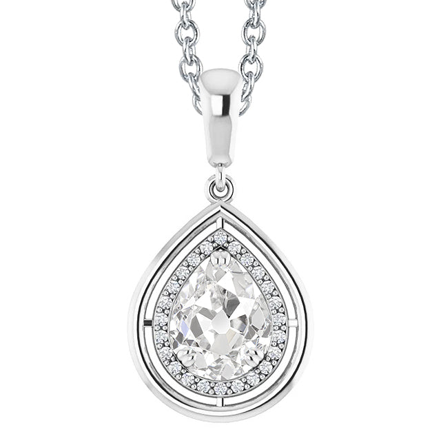 White Gold Halo Diamond Pendant Old Miner Cut