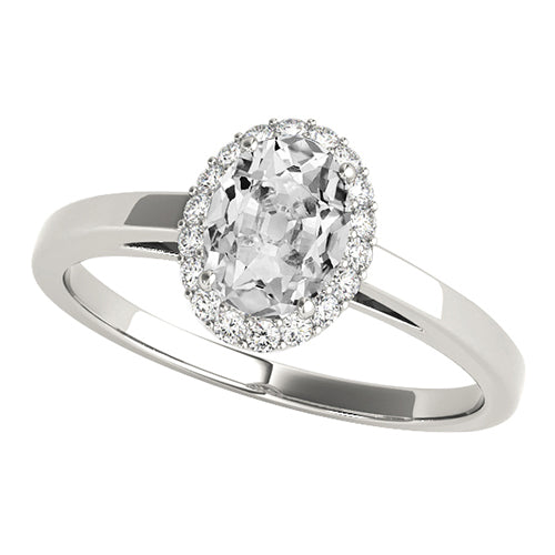 White Gold Halo Engagement Ring Oval Old Mine Cut Diamond 4 Carats