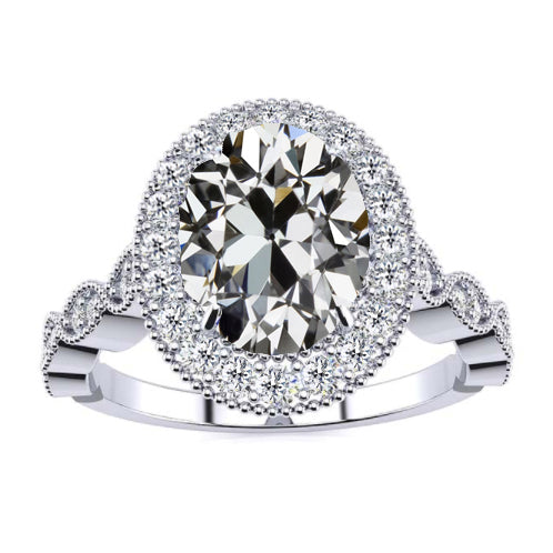 White Gold Halo Old Cut Oval Diamond Wedding Ring Jewelry 5 Carats