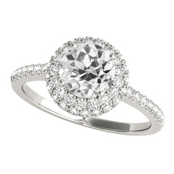 White Gold Halo Old Cut Round Diamond Ring With Accents 4.50 Carats