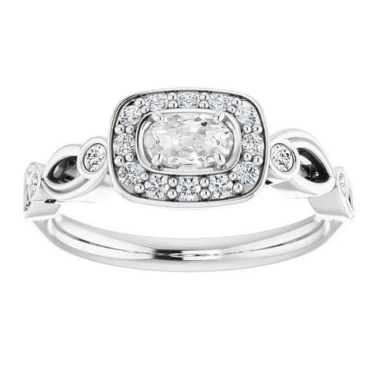 White Gold Halo Oval Old Cut & Black Diamond Ring 