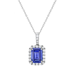 White Gold Halo Pendant Emerald Ceylon Sapphire & Diamond 2 Carats