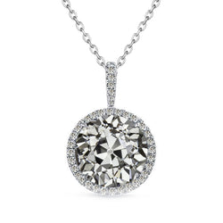 White Gold Halo Pendant 3.50 Ct Old Mine Genuine Natural Real Diamond ( Not Lab Grown ) Jewelry