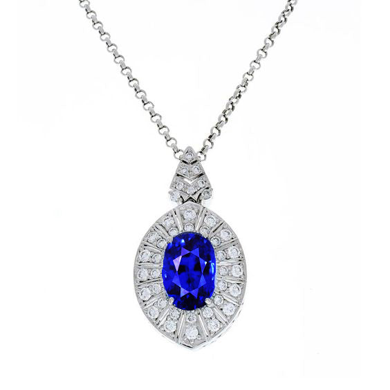 White Gold Halo Pendant Sapphire & Diamond
