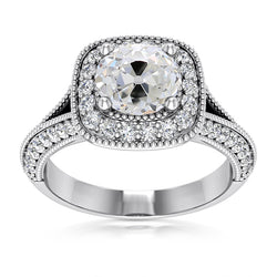 White Gold Halo Ring Cushion Old Cut Natural Earth Mined Diamonds 5.75 Carats Milgrain