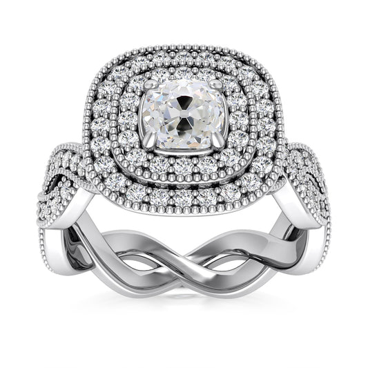 Antique Style Double Halo Old Miner Ring