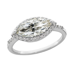 White Gold Halo Ring Marquise Old Mine Cut Diamond 6 Carats Jewelry