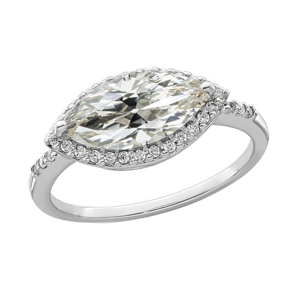White Gold Halo Ring Marquise Old Mine Cut