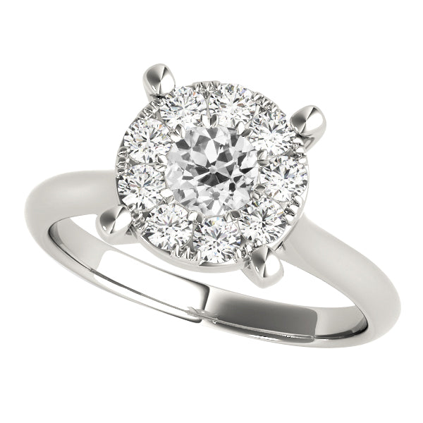 White Gold Halo Round Old Miner Diamond Ring