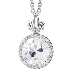 White Gold Halo Round Old Miner Real Natural Earth Mined Diamond Pendant 5.50 Carats. Slide Chain