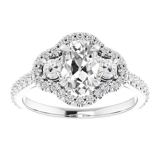 White Gold Halo Round & Oval Old Miner Diamond Ring 