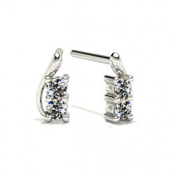 White Gold Handle Stud Earrings 2 Carats Round Old Cut Diamond