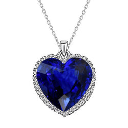 White Gold Heart Sapphire & Diamond Halo Pendant Slide 6 Carats