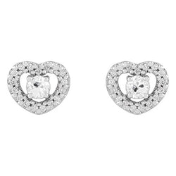 White Gold Heart Shape Earth Mined Diamond Stud Earrings 4 Carats Round Old Cut