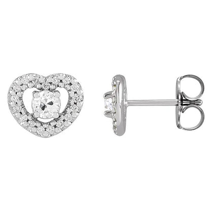 White Gold Heart Shape Diamond Stud Earrings 4 Carats Round Old Cut