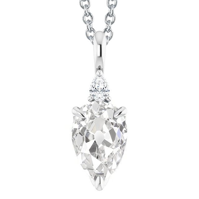 White Gold Jewelry Pear Old Cut Diamond Pendant