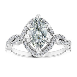 White Gold Marquise Old Cut Twisted Shank Mined Natural Real Diamond ( Not Lab Grown ) Ring 2.50 Carats
