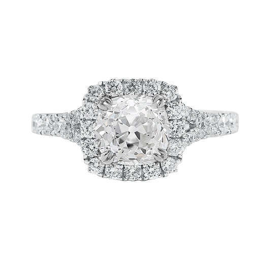White Gold Old Miner Cushion Diamond Halo Ring