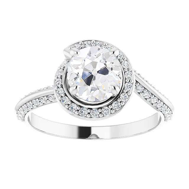 White Gold Old Cut Diamond Halo Ring
