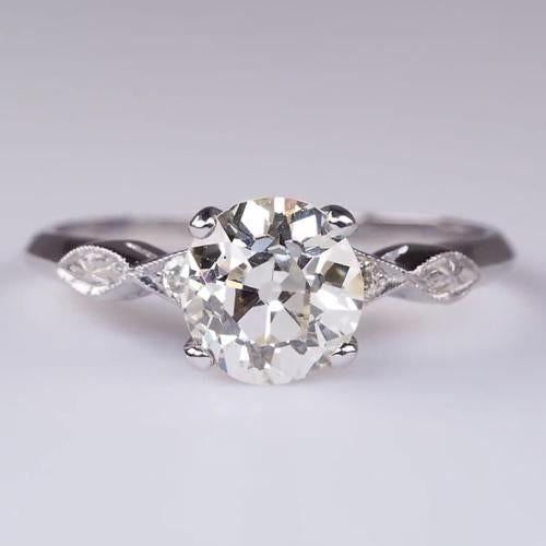 Women Diamond Engagement Ring White Gold Solitaire Ring with Accents