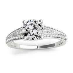 White Gold Old Mine Cut Genuine Natural Earth Mined Diamond Ring Prong Set Milgrain 4 Carats