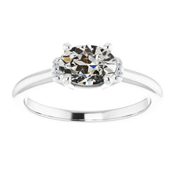White Gold Old Mine Oval Genuine Diamond Engagement Prong Set Ring 2.50 Carats
