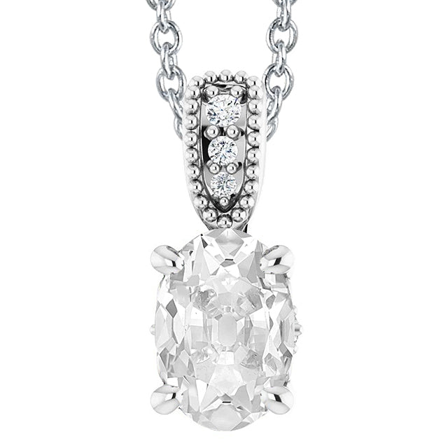 White Gold Oval Old Cut & Round Diamond Pendant
